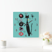 Horloge Carrée Retro Atomique Moyen Siècle Moderne MCM Cool Chat (Maison)