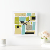 Horloge Carrée Retro Blue Yellow Squares Mid Century Modern Squar (Maison)
