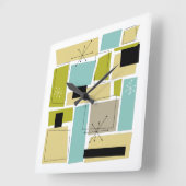 Horloge Carrée Retro Blue Yellow Squares Mid Century Modern Squar (Angle)