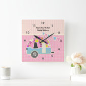Horloge Carrée Rétro Campervan Pink Blue Hipster Shabby Chic (Maison)