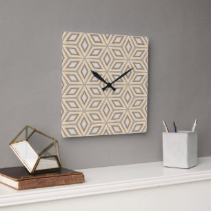 Horloge Carrée Retro Chic Gris Beige Taupe Brown Mandala Motif