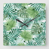 Horloge Carrée Retro Chic Palm Vert Feuille Aquarelle Art (Recto)