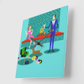 Horloge Carrée Rétro couple Dog Acrylic Wall Clock (Angle)