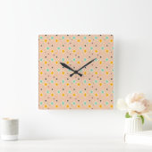 Horloge Carrée Retro geometric pattern with teal, orange, black (Maison)