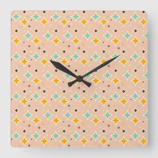 Horloge Carrée Retro geometric pattern with teal, orange, black (Recto)