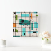 Horloge Carrée Retro Grid & Starbursts Acrylic Wall Clock (Maison)