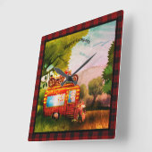 Horloge Carrée Retro Happy Campers Remorque Buffalo déversé (Angle)
