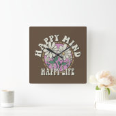 Horloge Carrée Retro Happy Mind Happy Life (Maison)