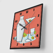 Horloge Carrée Retro Martini Cocktail Saumon (Angle)