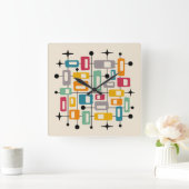 Horloge Carrée Retro Mid-Century Moderne Abstrait (Maison)
