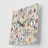Horloge Carrée Retro Mid-Century moderne Atomique Abstrait Motif (Angle)