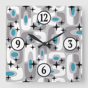 Horloge Carrée Retro Mid-Century moderne Cosmique Abstrait Motif