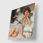 Horloge Carrée Rétro Mignonne Femme '50 Pin-up (Angle)