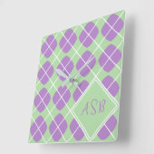 Horloge Carrée Retro Modern Purple Green Pastel Argyle (Angle)