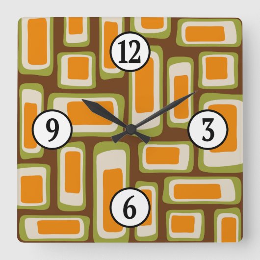 Horloge Carrée Rétro Moderne Abstrait du Milieu du Siècle (Recto)