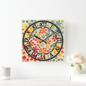 Horloge Carrée Retro. Motifs floraux (Maison)