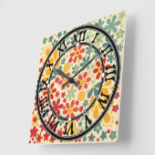 Horloge Carrée Retro. Motifs floraux (Angle)