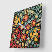 Horloge Carrée Retro. Motifs floraux 2 (Angle)