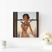 Horloge Carrée Retro Old School Pin-up Girl (Maison)