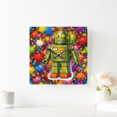 Horloge Carrée Retro robot colour burst square wall (Maison)