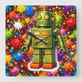Horloge Carrée Retro robot colour burst square wall (Recto)