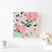 Horloge Carrée Rétro, rose (Maison)