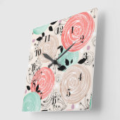 Horloge Carrée Rétro, rose (Angle)