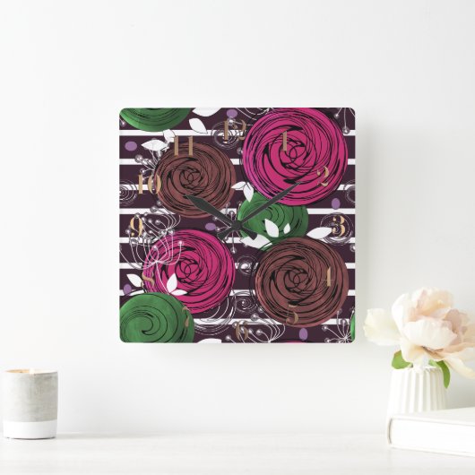 Horloge Carrée Rétro, rustique, folk (Maison)