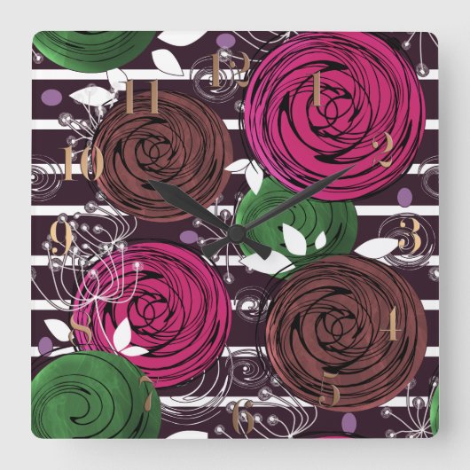 Horloge Carrée Rétro, rustique, folk (Recto)