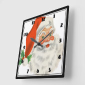 Horloge Carrée Retro Santa Claus and Holly (Angle)