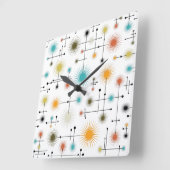 Horloge Carrée Retro Starbursts A Go-Go ! (Angle)
