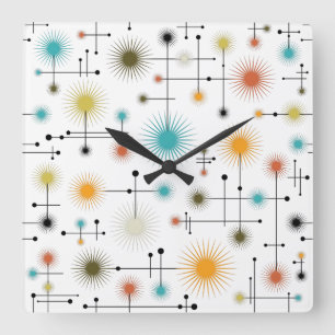 Horloge Carrée Rétro Starbursts un Aller-Aller !