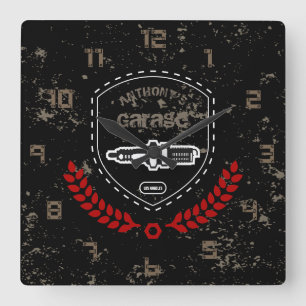 Horloge Carrée Rétro Vintage Grunge Garage