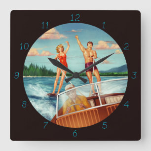 Horloge Carrée Retro Water Skiing