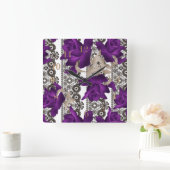 Horloge Carrée Rétros, pourpres roses (Maison)