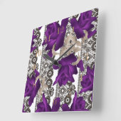 Horloge Carrée Rétros, pourpres roses (Angle)