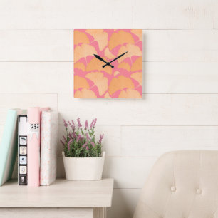 Horloge Carrée Rêve botanique de pêcher Ginkgo 1
