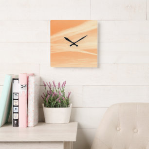 Horloge Carrée Rêve de ciel jaune orange doux 1