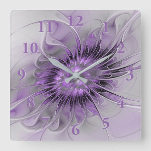 Horloge Carrée Rêve de fleur de lavande Art fractal abstrait mode