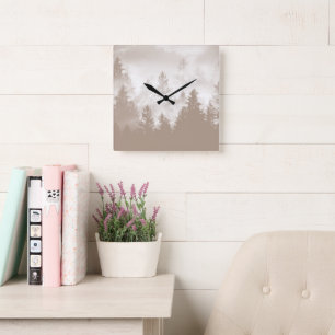 Horloge Carrée Rêve de la forêt beige 1 #art #travel