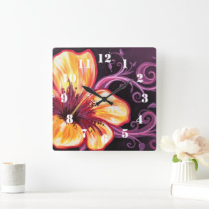 Horloge Carrée Rêve d'Hibiscus