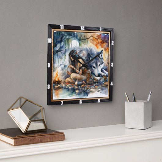 Horloge Carrée Rêve indien : Rivière des Réflexions (Bureau)