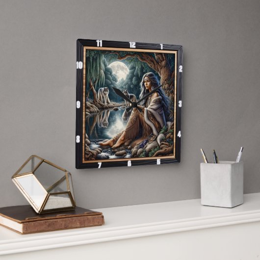 Horloge Carrée Rêve indien : Rivière des Réflexions (Bureau)