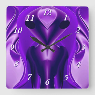 Horloge Carrée Rêves d'arc-en-ciel violet 3D, Alien