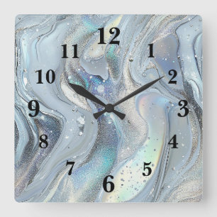 Horloge Carrée Rêves de marbre en bleu