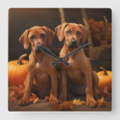 Horloge Carrée Rhodesian Ridgeback Chiot Automne Citrouille délic (Recto)