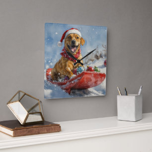 Horloge Carrée Rhodesian Ridgeback Dog dans Sledge Noël