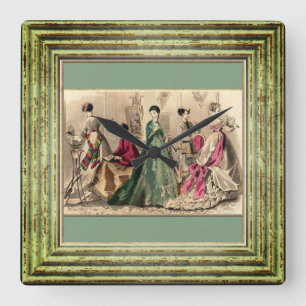 Horloge Carrée Robe victorienne avec l'arc rose