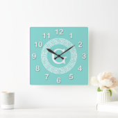 Horloge Carrée Robin Oeuf Wht Grille Grecque Cadre Rnd Initial Mo (Maison)