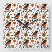 Horloge Carrée Robins Et Fleurs (Recto)